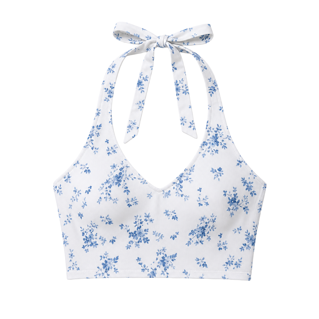 Hollister Women’s Small Blue Floral Halter Crop Top Tie Back Y2K Coquette 1