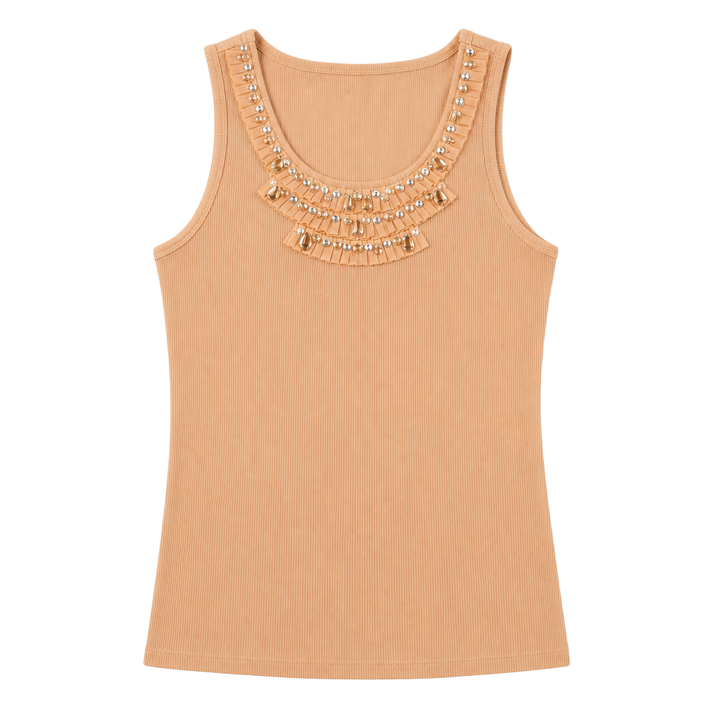 Ruby Rd. Petite Ribbed Sleeveless Tank Top with Embellished Beaded Neckline 1