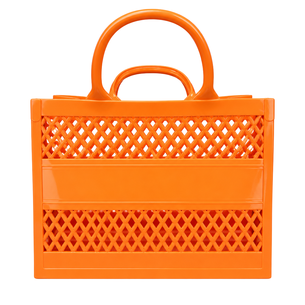 Jelly Tote Cutout Beach Handbag Orange Sherbet Jelly Purse 1