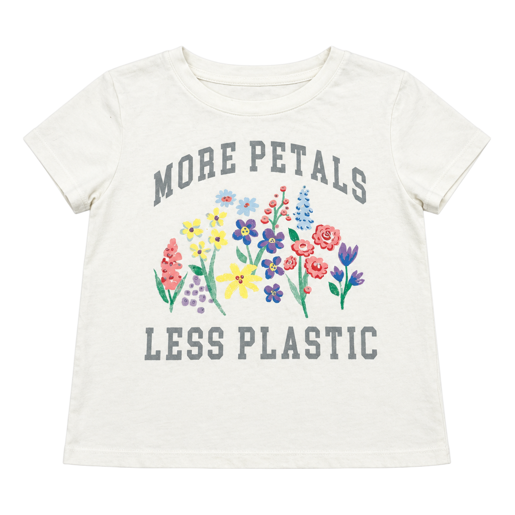 Gap Kids More Petals Less Plastic T-Shirt XL (12) White Graphic Tee 1