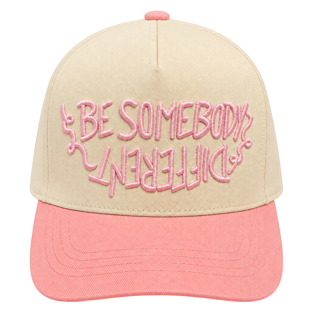 Be Somebody Different Embroidered Cream and Pink Trucker Hat 1