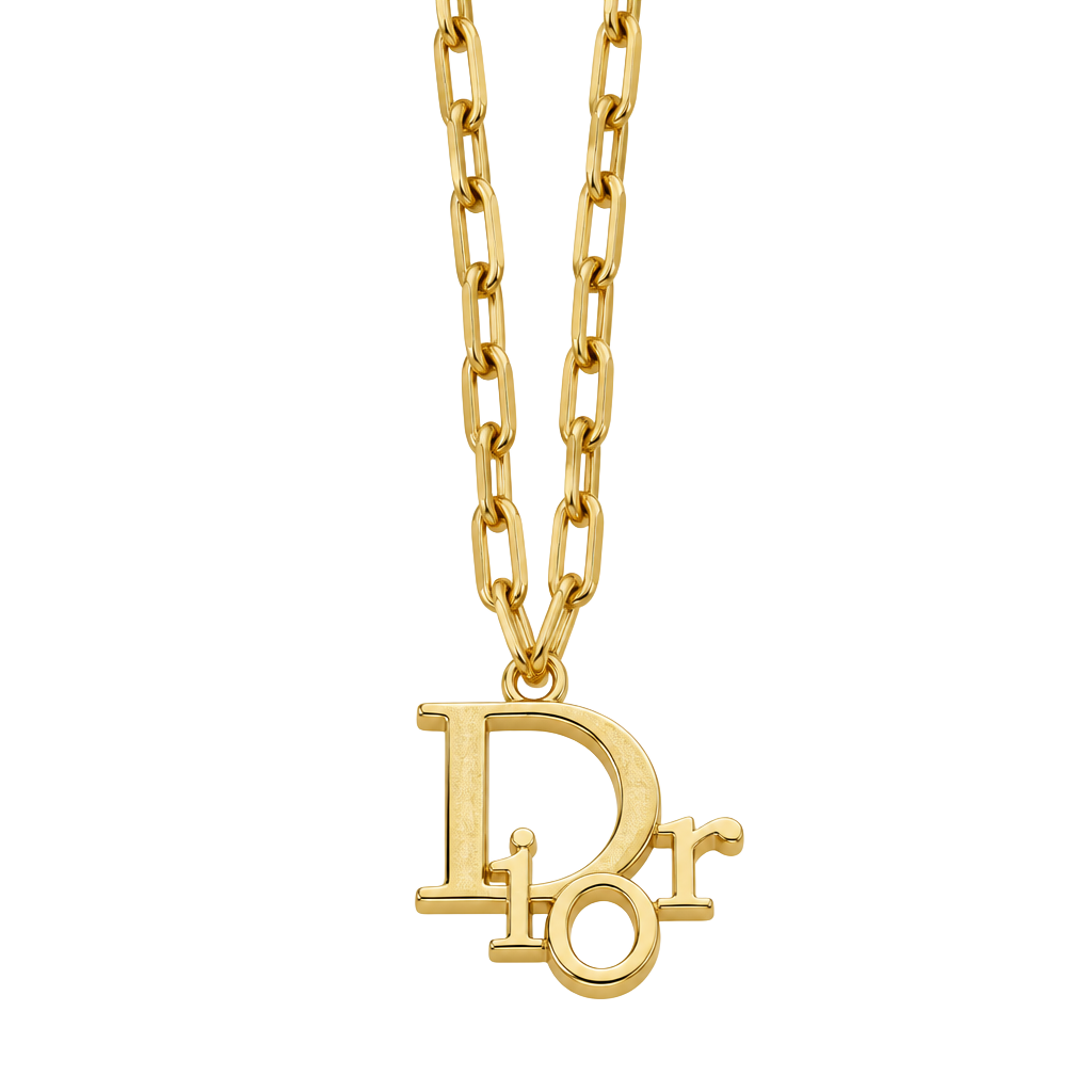 Christian Dior Gold Tone Paperclip Chain Logo Pendant Necklace 1