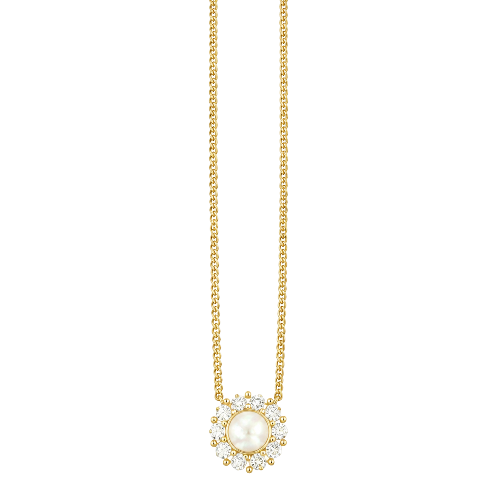 Christian Dior Vintage Gold Tone Crystal & Pearl Flower Necklace 1
