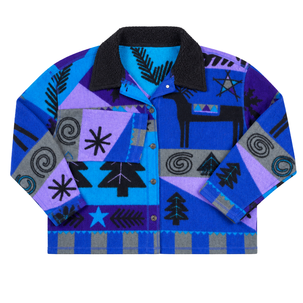Sigrid Sport Olsen Fleece Jacket Size L Blue Purple Trees Reindeer 1
