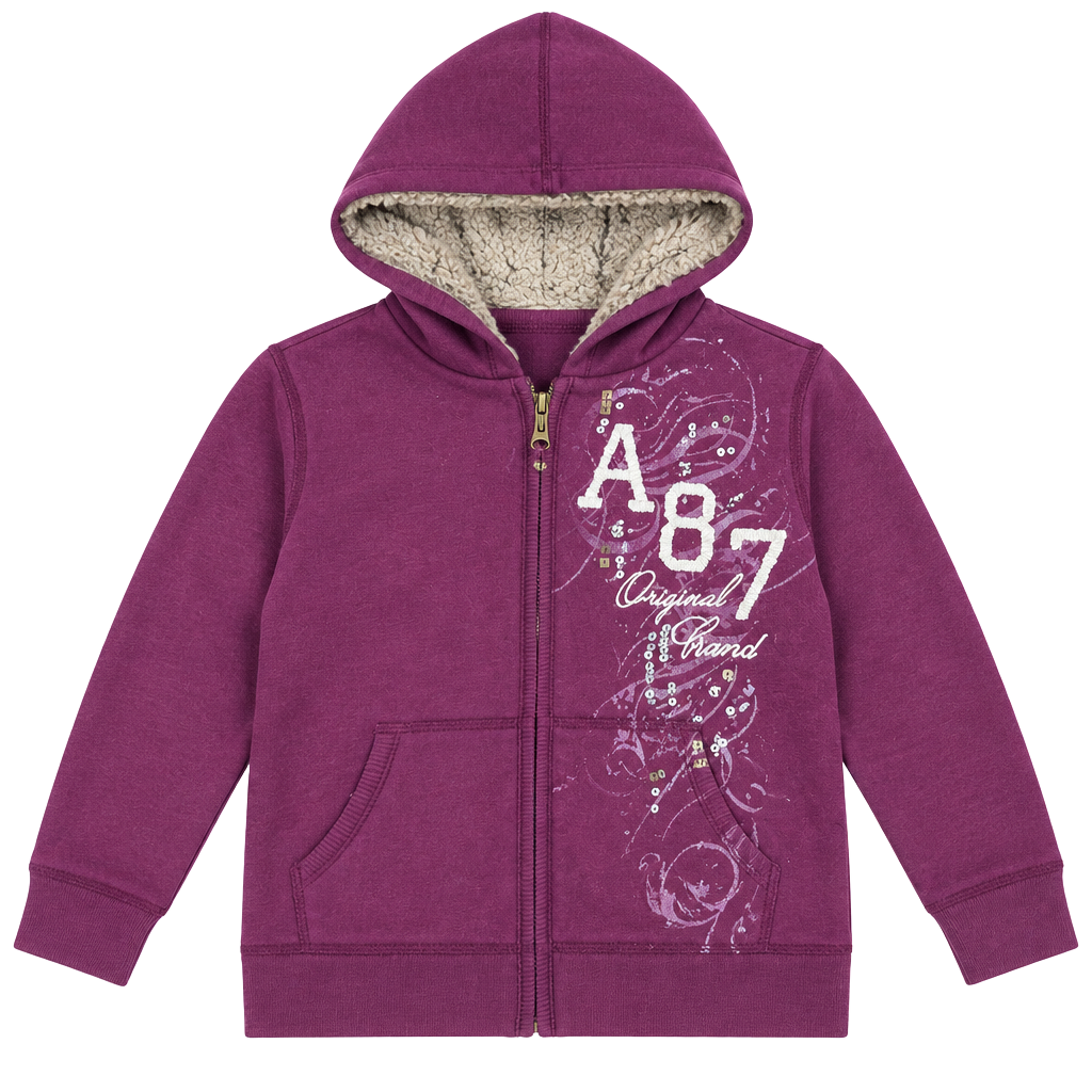 Aeropostale A87 Fur Lined Zip Up Hoodie Size M Maroon Y2K 1