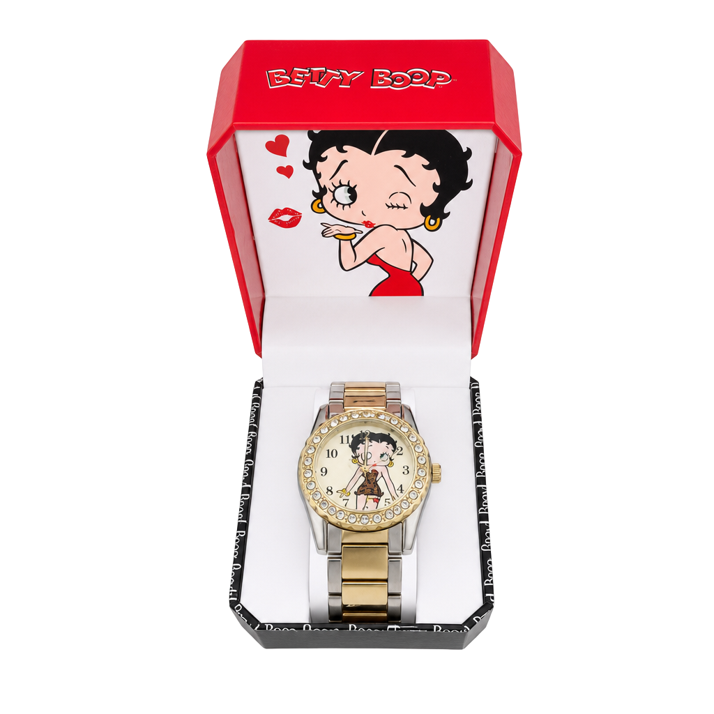 Betty Boop Kisses Leopard Print Bracelet Watch with Rhinestone Bezel 1