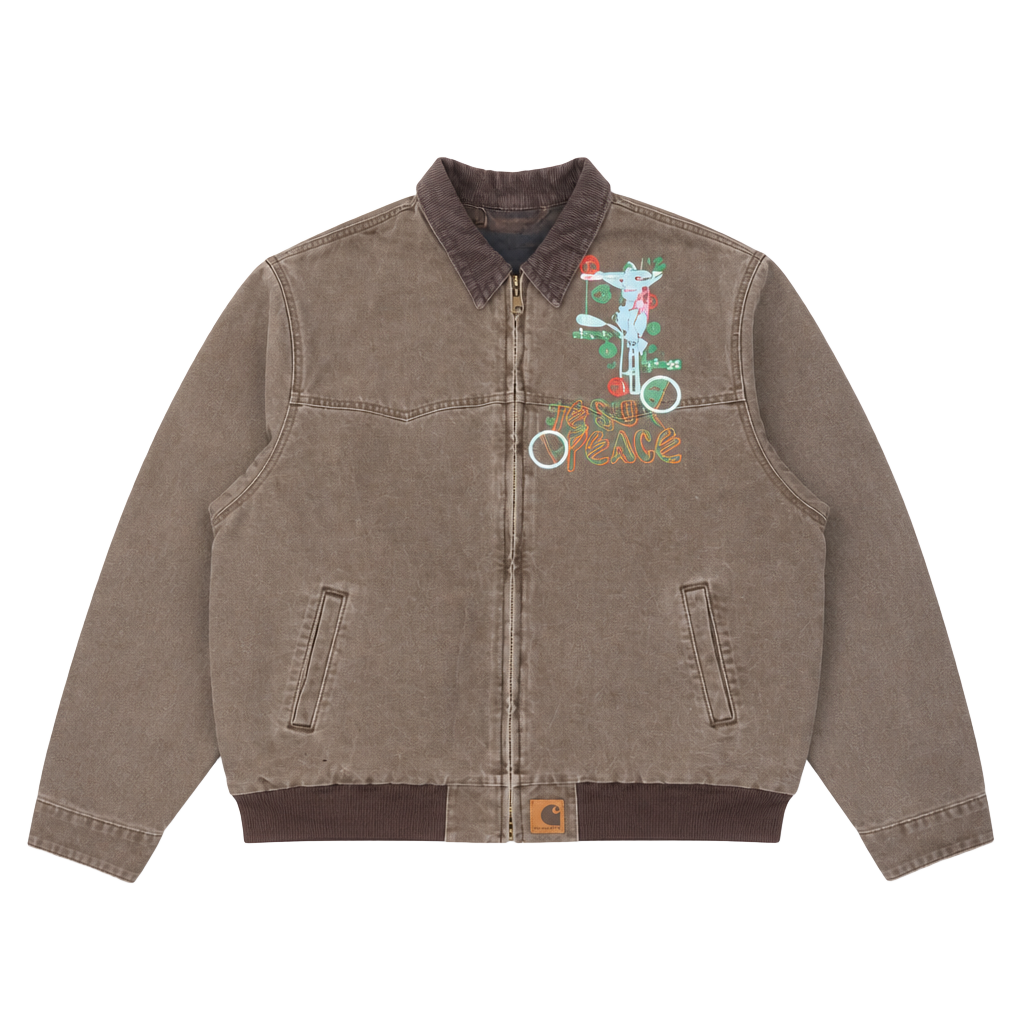 Vintage Carhartt Santa Fe J14 CHT Duck Canvas Jacket with Custom Jesus/Peace Graphic 1