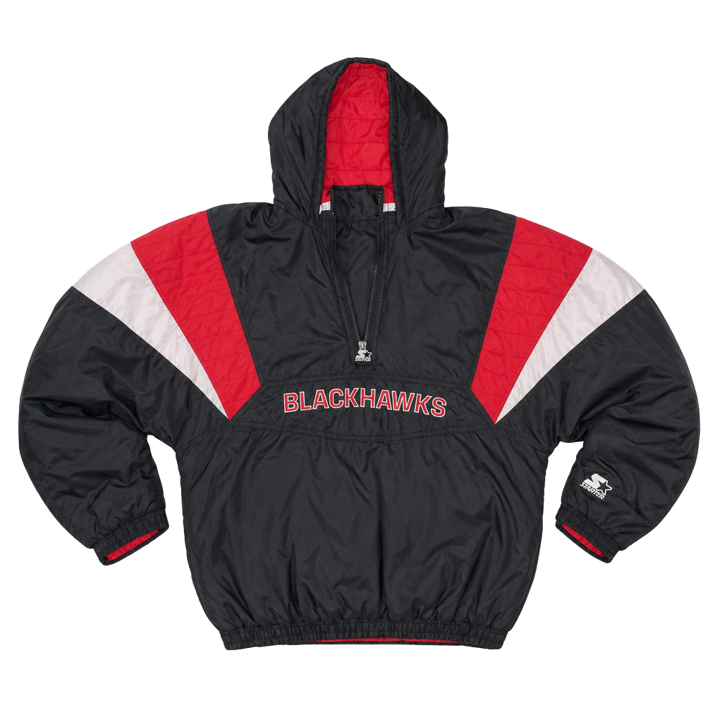 Vintage Starter Chicago Blackhawks NHL 1/2 Zip Pullover Puffer Jacket 1