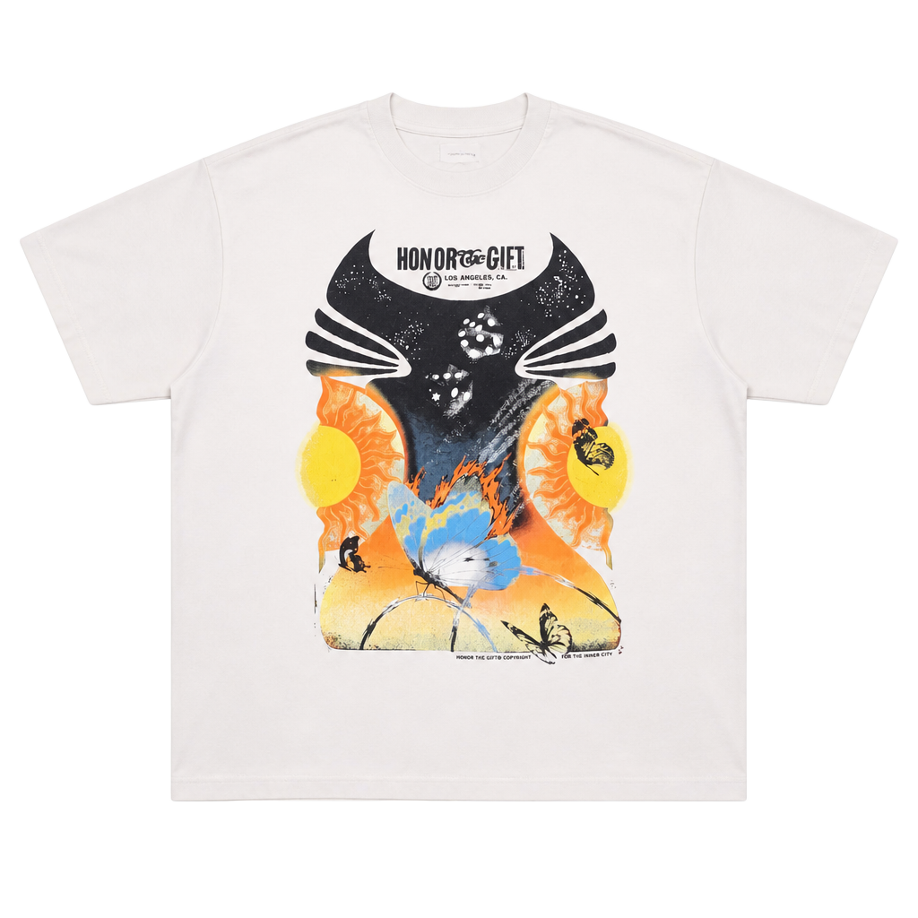 Honor The Gift Butterfly Sun Graphic Print T-Shirt Tan 1