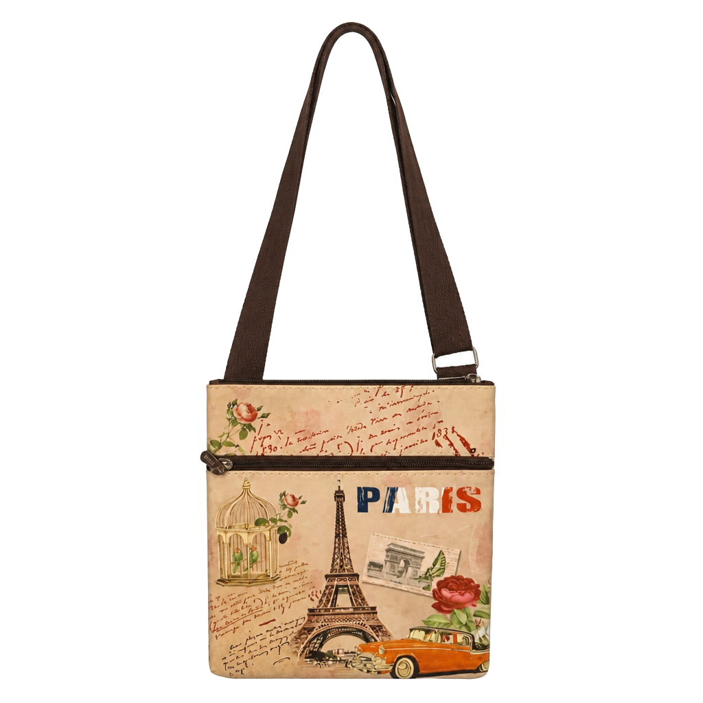 Aker Paris Print Crossbody Purse Vinyl Multi Compartment 1