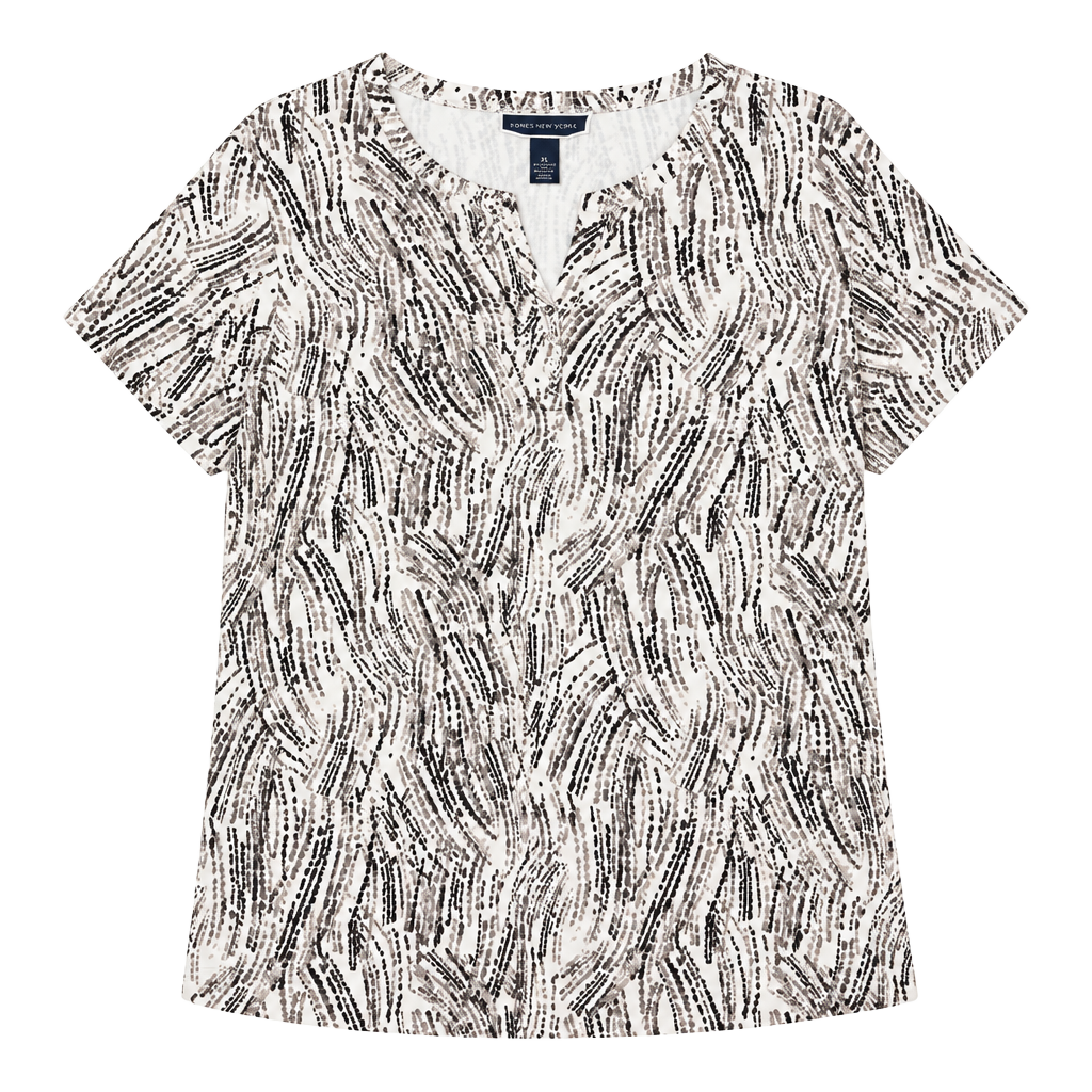 Karen Scott Printed Short Sleeve Henley Top Size XL 1