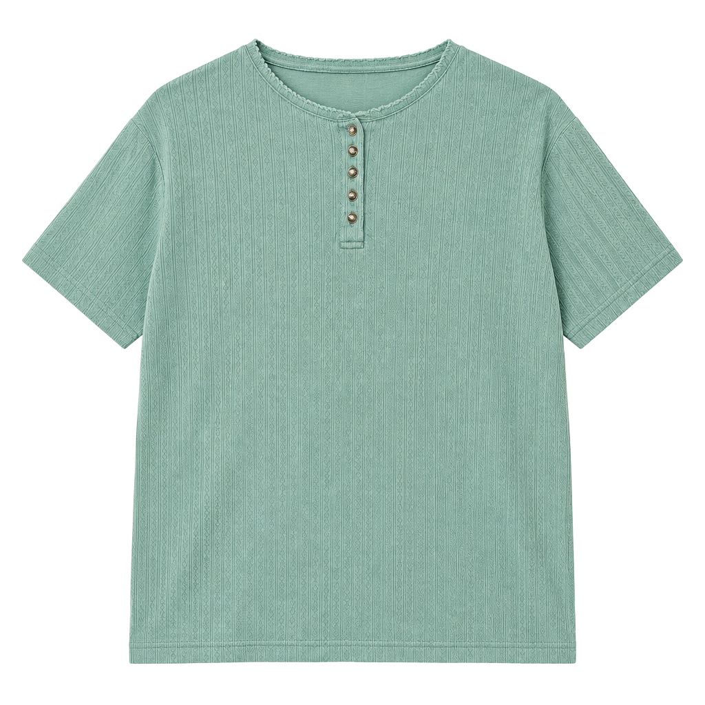 Basic Editions Henley Shirt Size 16/18W Green Short Sleeve 1