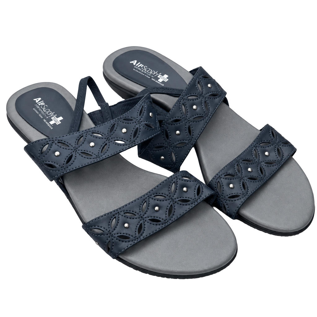 Air Supply Plus Sandals Black Laser Cut Studded Comma Foam 1