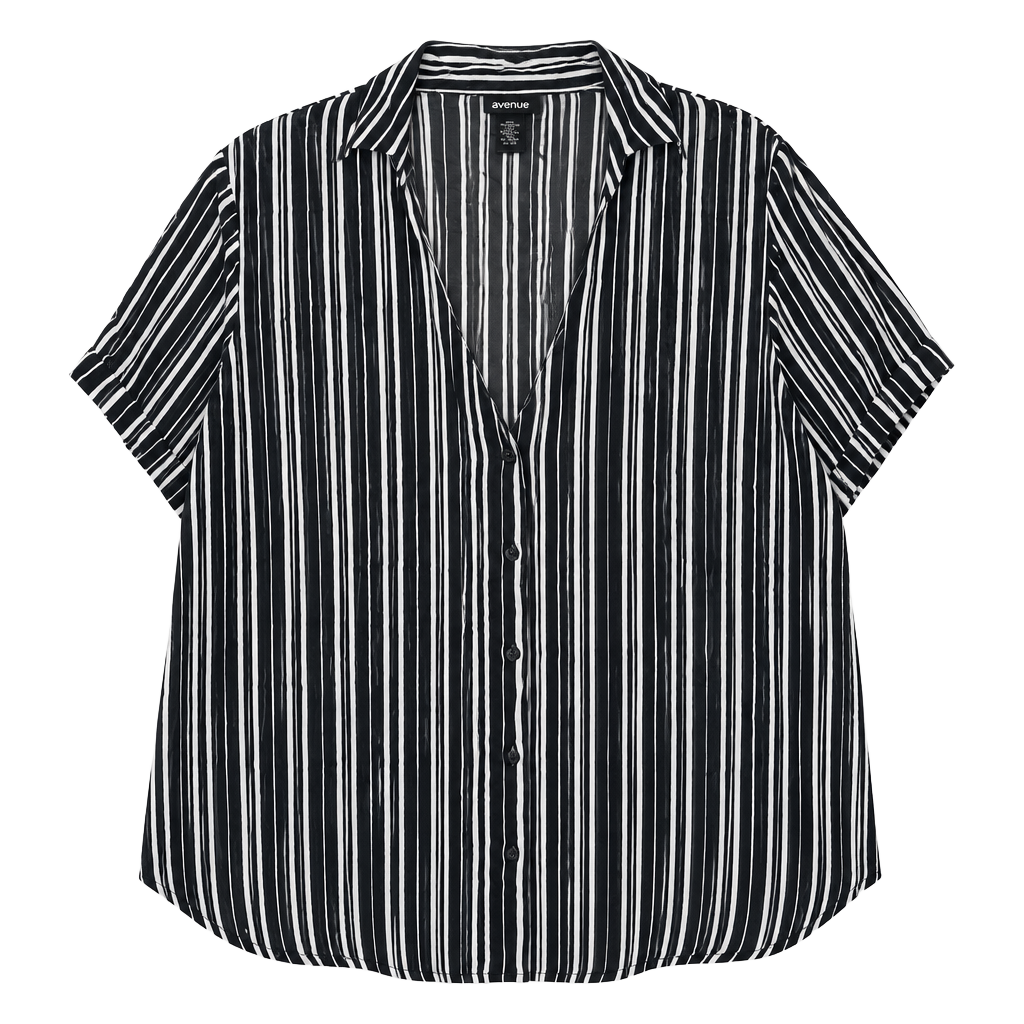 Avenue Black White Striped Button Down Shirt Size 18/20 1