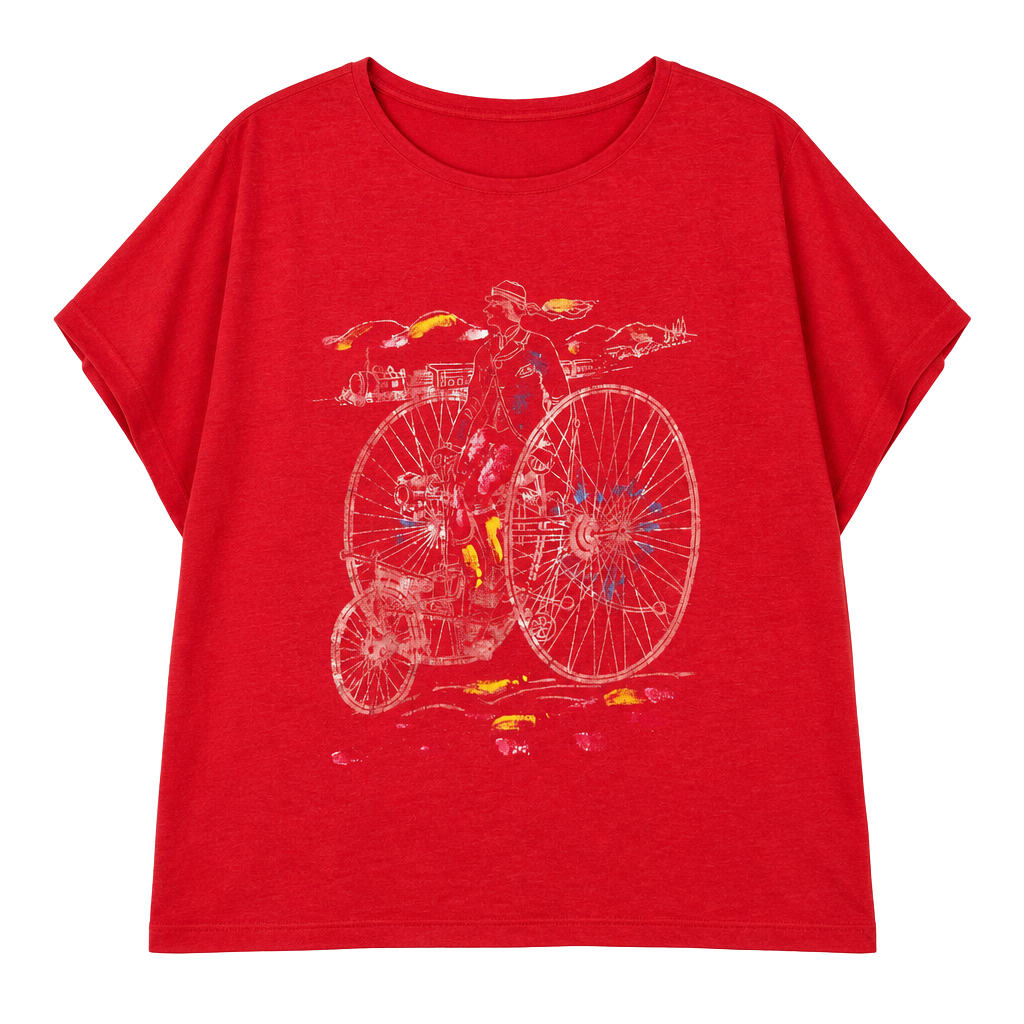 Vintage Graphic T-Shirt Red Penny Farthing Bicycle 1