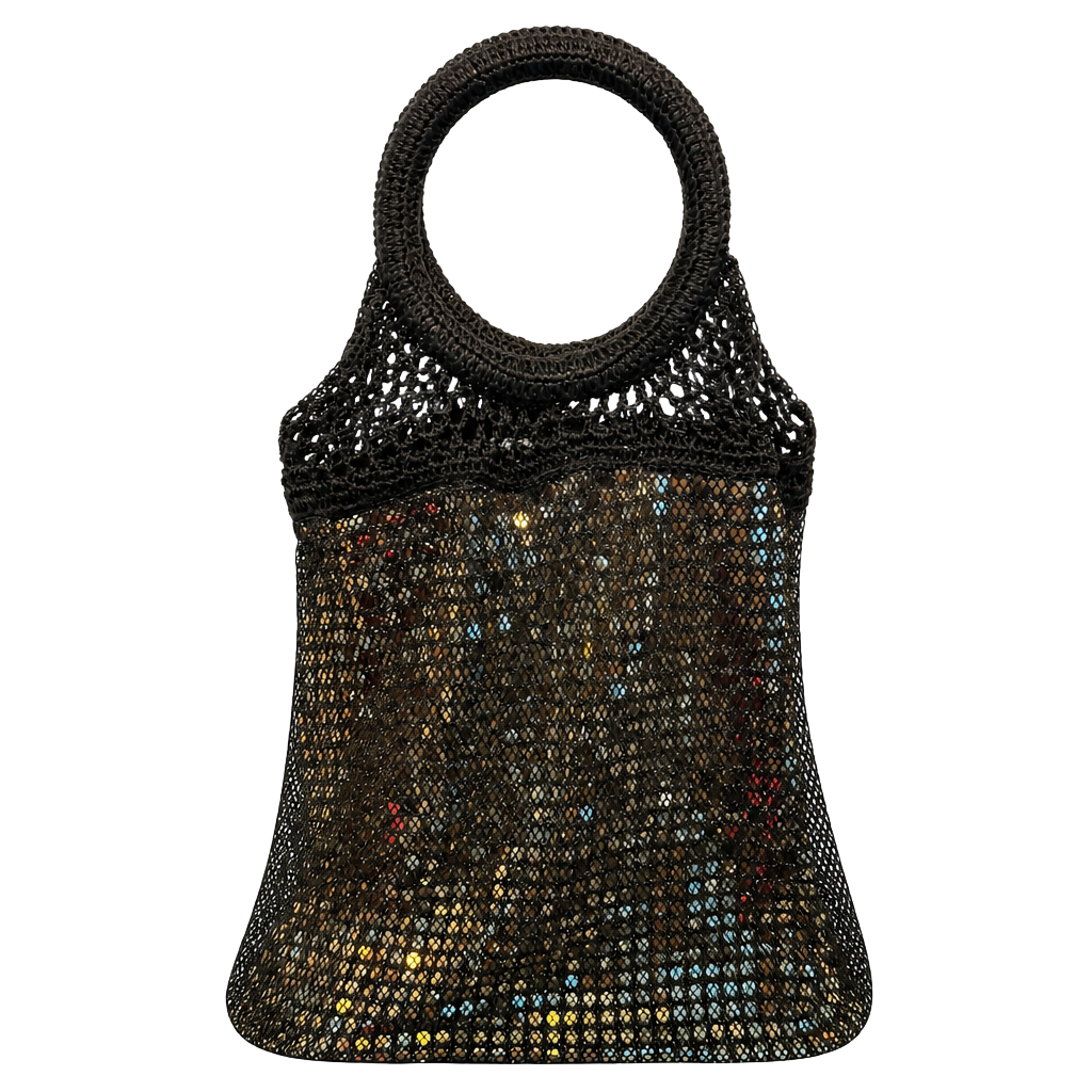 Black Crochet Sequin Hobo Handbag Gold Shimmer 1