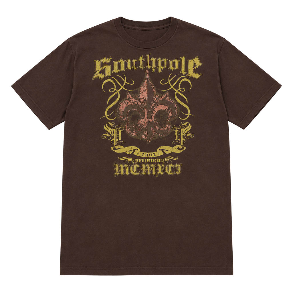 Southpole Graphic T-Shirt XXL Brown Fleur De Lis Authentic Collection 1