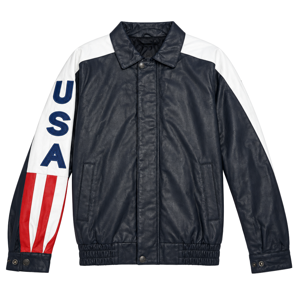 Oscar Piel Leather Jacket Size S USA Flag 1