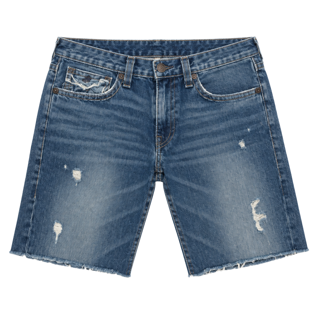 True Religion Denim Shorts Size 33 Distressed Jorts Blue 1