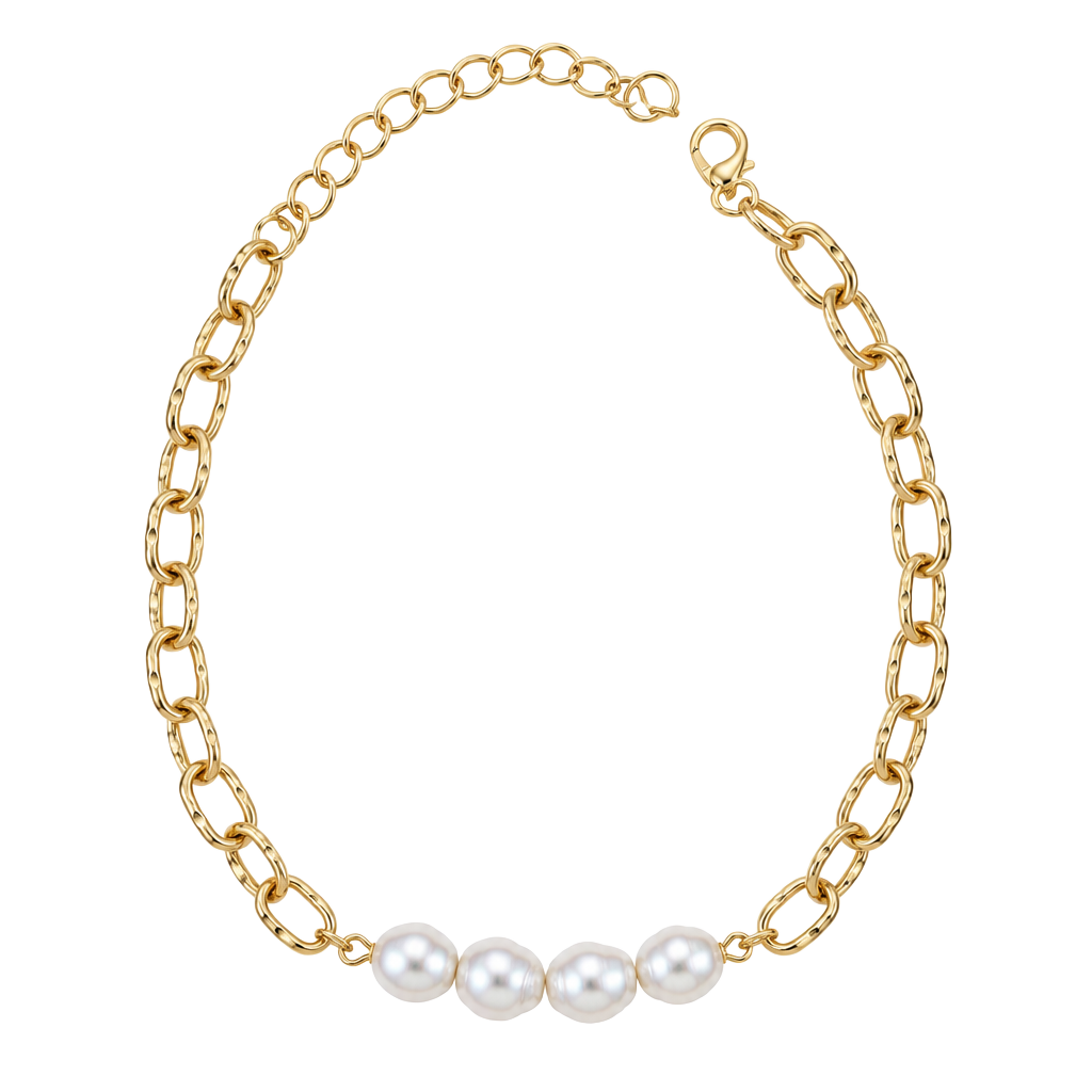Generic Gold Link Chain Bracelet With White Pearls 8 Inches 1