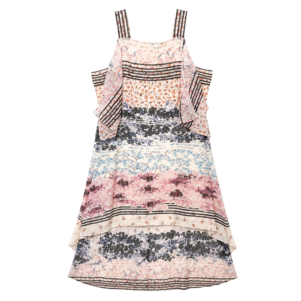 BCBGMaxAzria Aaric Floral Hi Lo Dress Size L Multi Chiffon 1