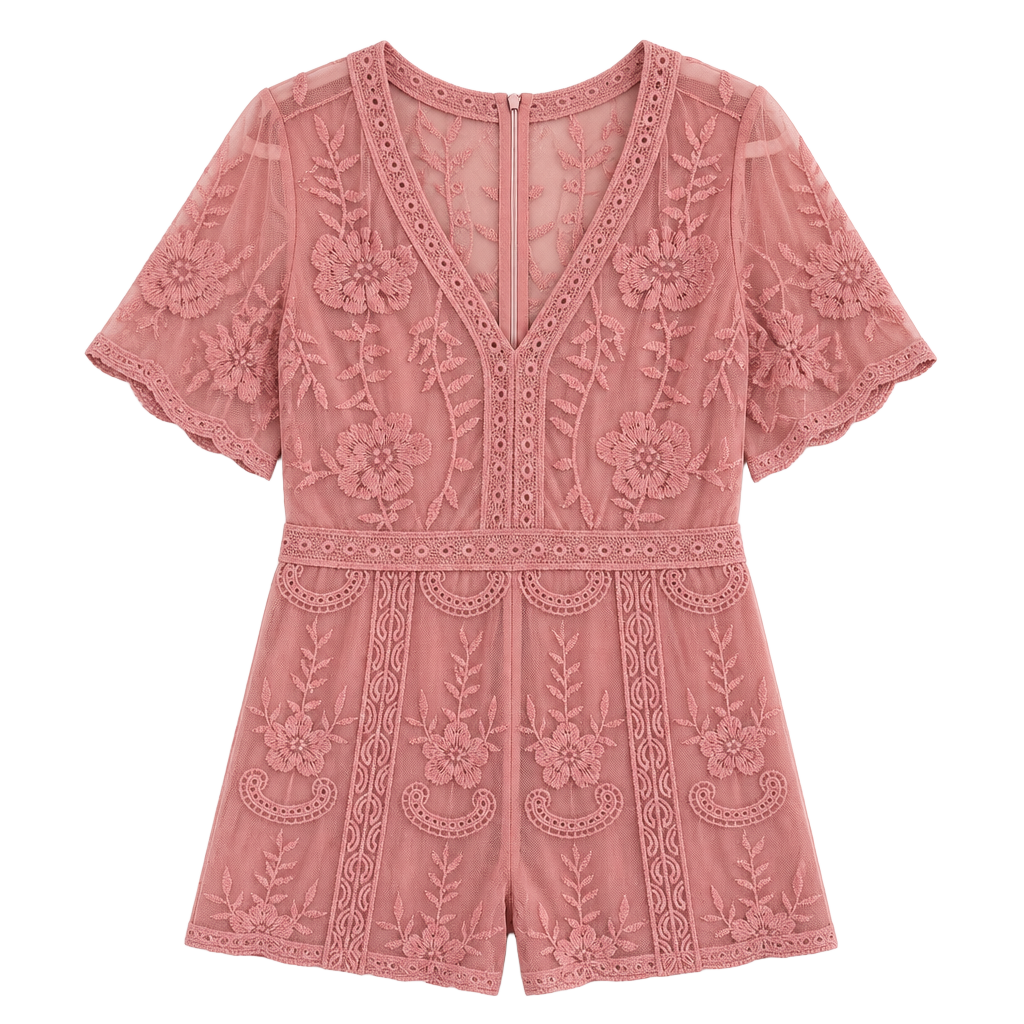 Say What? Pink Floral Embroidered Lace Romper Size M 1