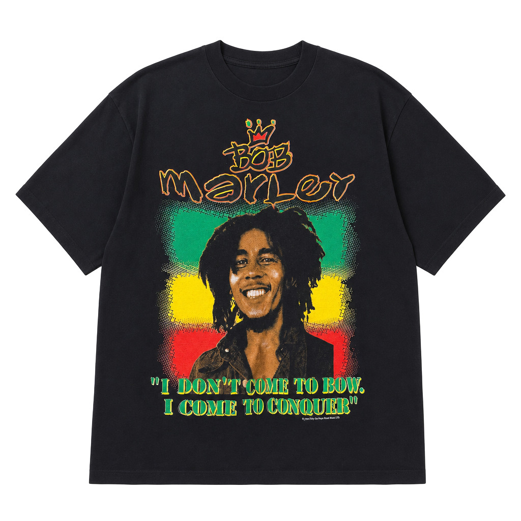 Vintage 1996 Bob Marley "I Don't Come To Bow, I Come To Conquer" Graphic T-Shirt 1