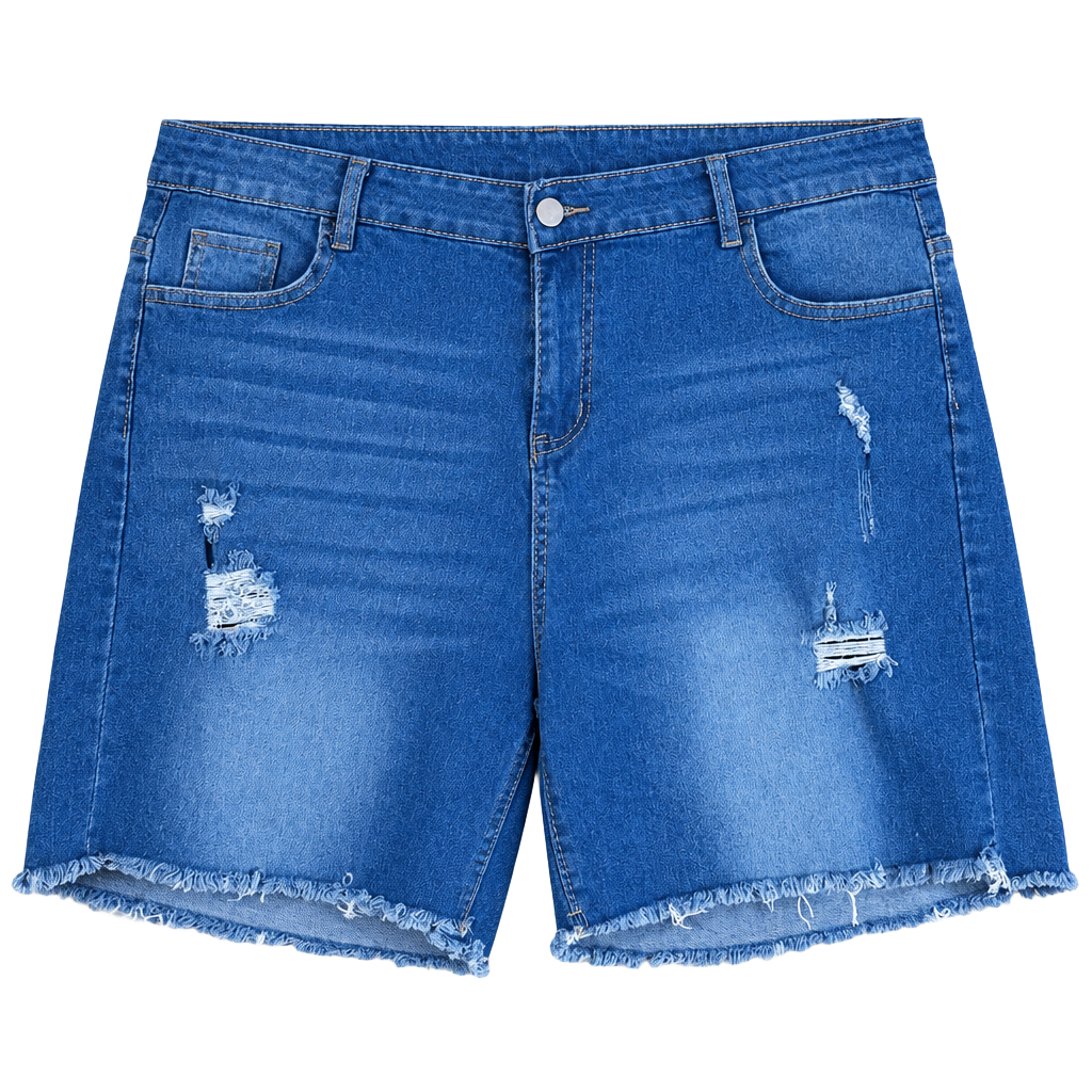 Women's Blue Denim Bermuda Shorts 18 XL Distressed Frayed Hem 1