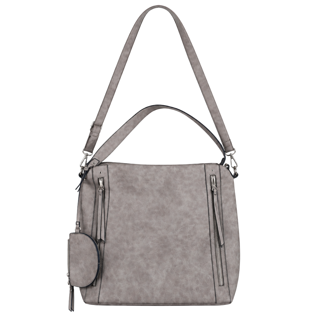 Women’s Beige Suede Crossbody Bag Fringe Tassels Zip + Coin Purse 1