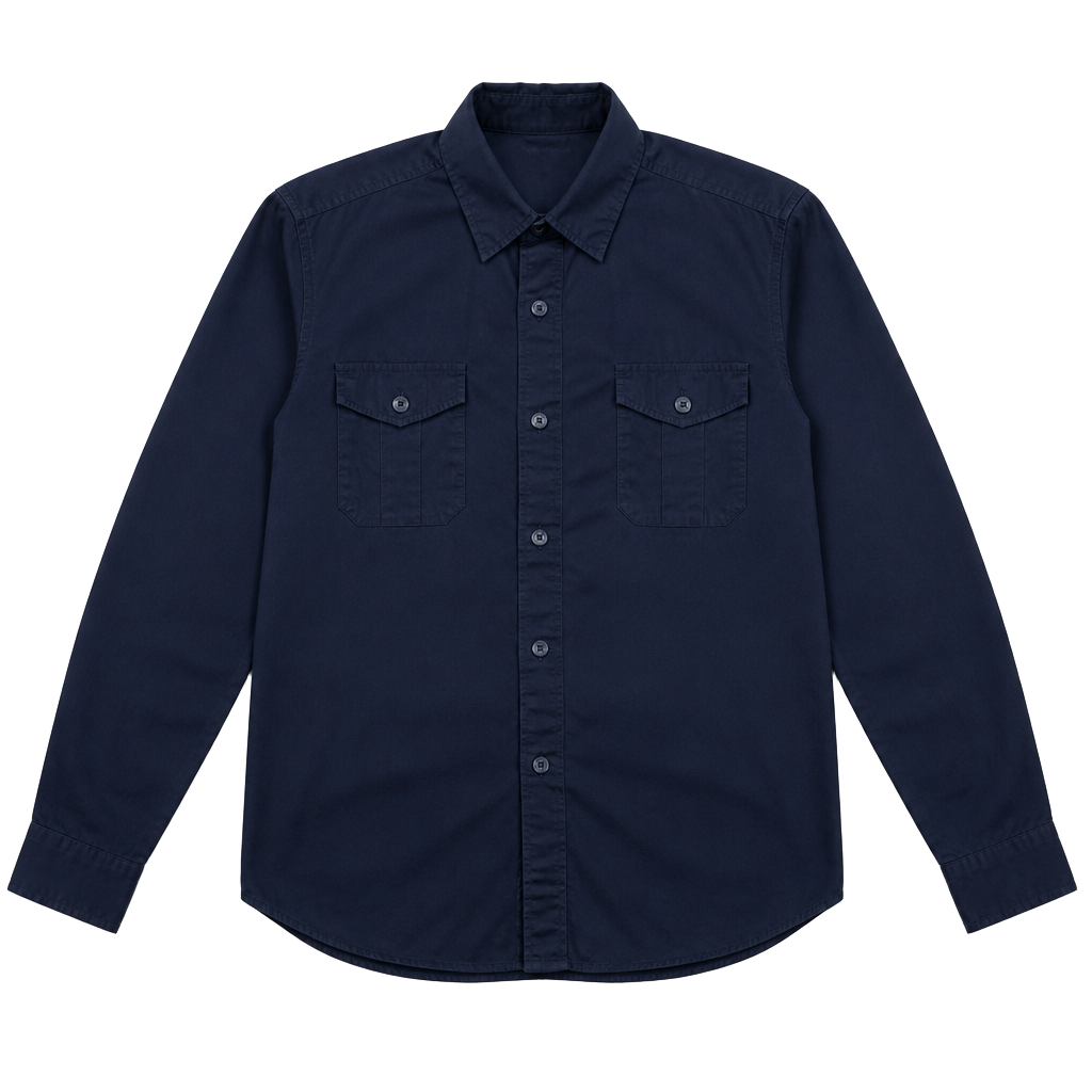 Free Assembly Men's Long Sleeve Work Shirt with Two Chest Pockets - Navy Blue 1