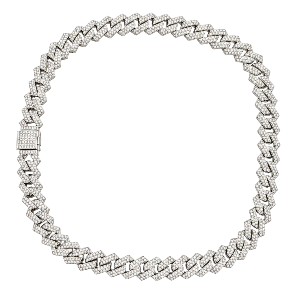 22 inch Silver Iced Out Prong Cuban Link Chain Necklace with Rhinestones 1