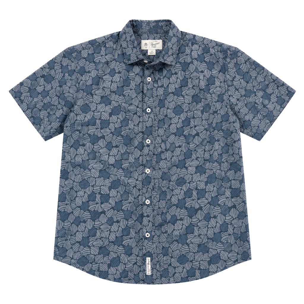 Original Penguin Munsingwear Men's Blue Geometric Shell Print Short Sleeve Button Down Shirt Size L 1