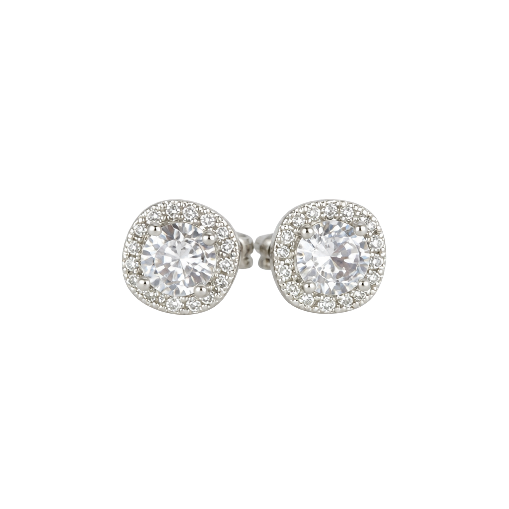 925 sterling silver Express Cushion Cut Cubic Zirconia Halo Stud Earrings 1