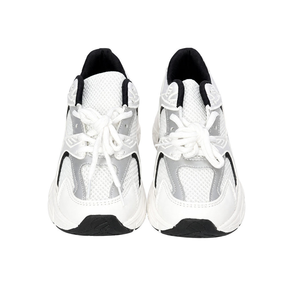 Women's Chunky White and Silver Tech Mesh Dad Sneakers 1