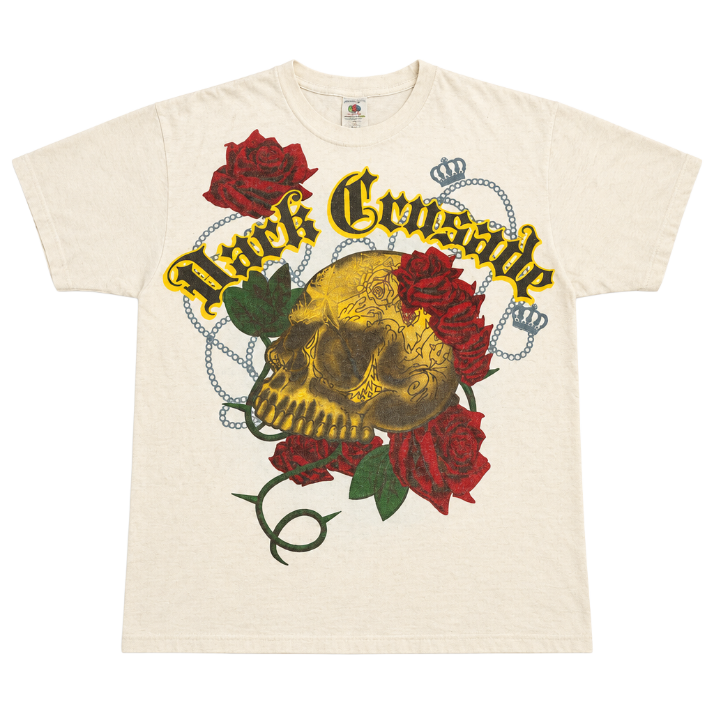 Jerzees Dark Crusade Skull Roses T-Shirt XL White Graphic Tee 1