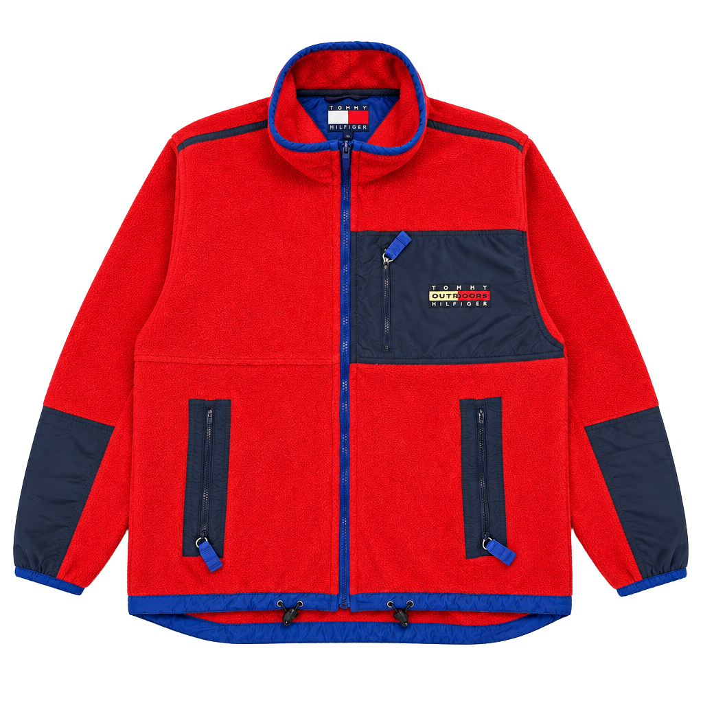 Tommy Hilfiger Outdoors Fleece Jacket XL Red Blue 90s vintage 1