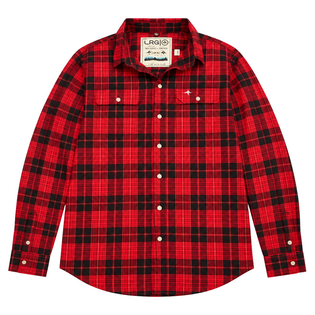 LRG Plaid Flannel Shirt Size L Red Black Long Sleeve Button Up 1