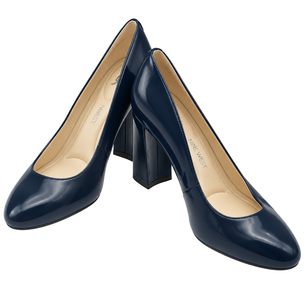 Nine West Wnary A9X93 Size 8M Navy Patent Block Heel Pumps 1