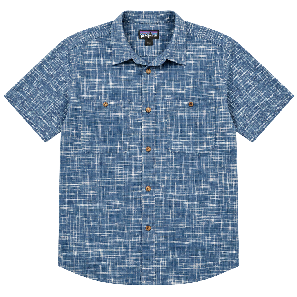 Patagonia Back Step Shirt Size L Blue Plaid Short Sleeve Button Down 1