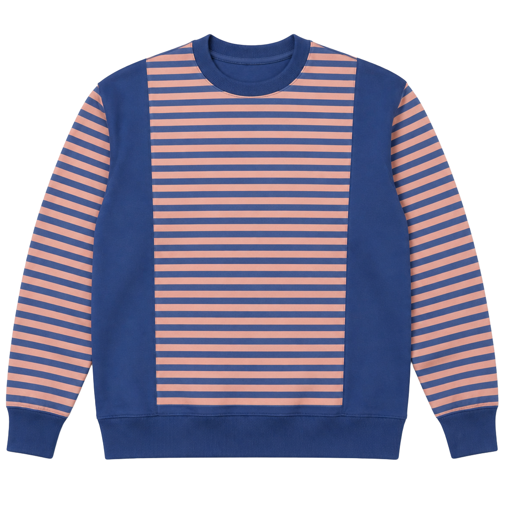 Glamaker Universal Striped Color Block Oversized Sweatshirt Crewneck Pullover Top Navy Coral size S 1