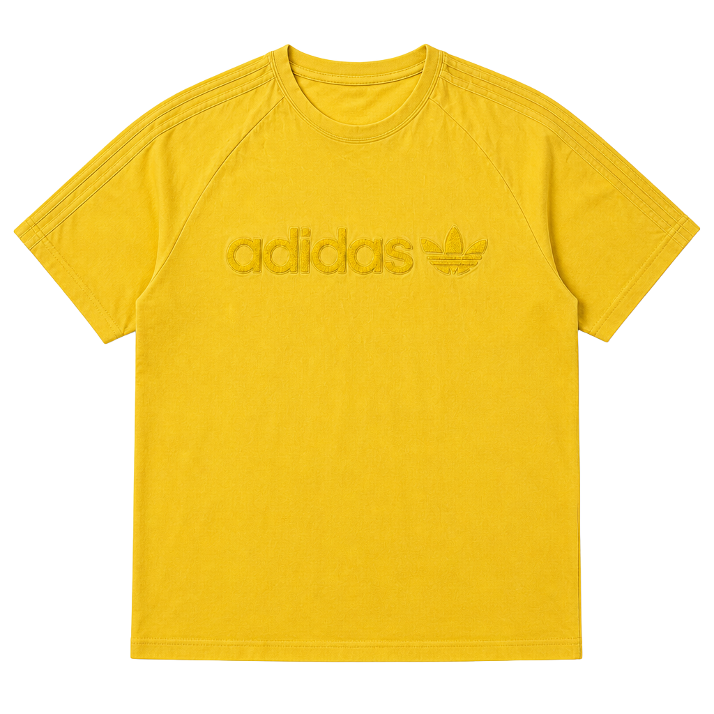 Vintage Adidas Trefoil Logo Embroidered Yellow T-Shirt 1