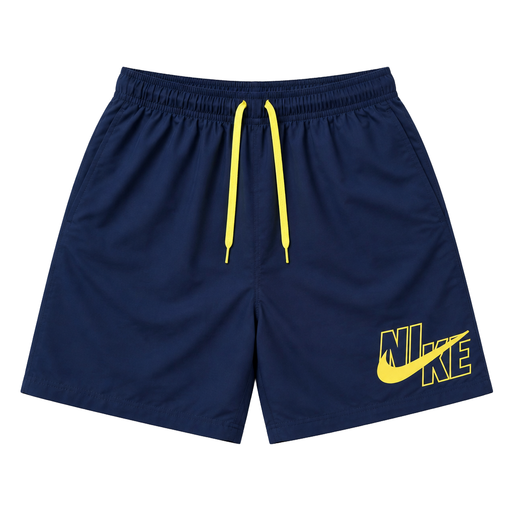 Nike Men's Logo 9 Inch Volley Swim Trunk Shorts in Midnight Navy and Volt medium 1