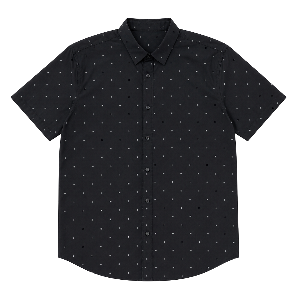 Men's Shirtcraft Performance Slim Fit Black Dotted Button Down Shirt XL 1