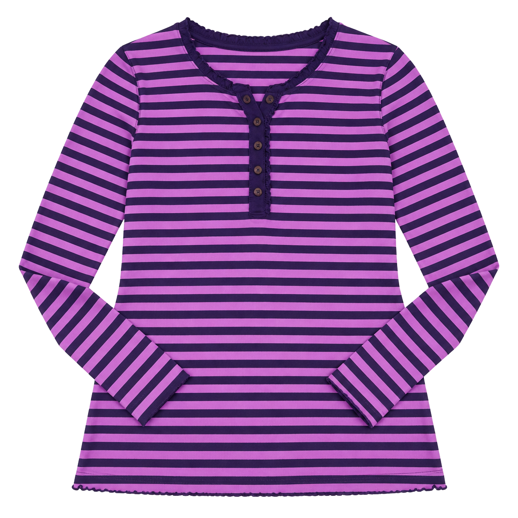 Y2K Tommy Hilfiger Purple and Black Striped Long-Sleeve Henley 1