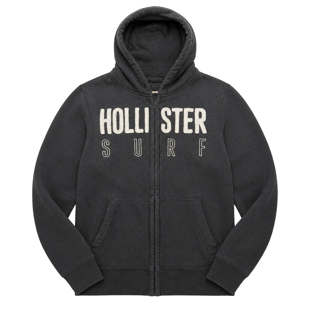 Hollister Charcoal Gray Zip-Up Hoodie with Surf Logo 1