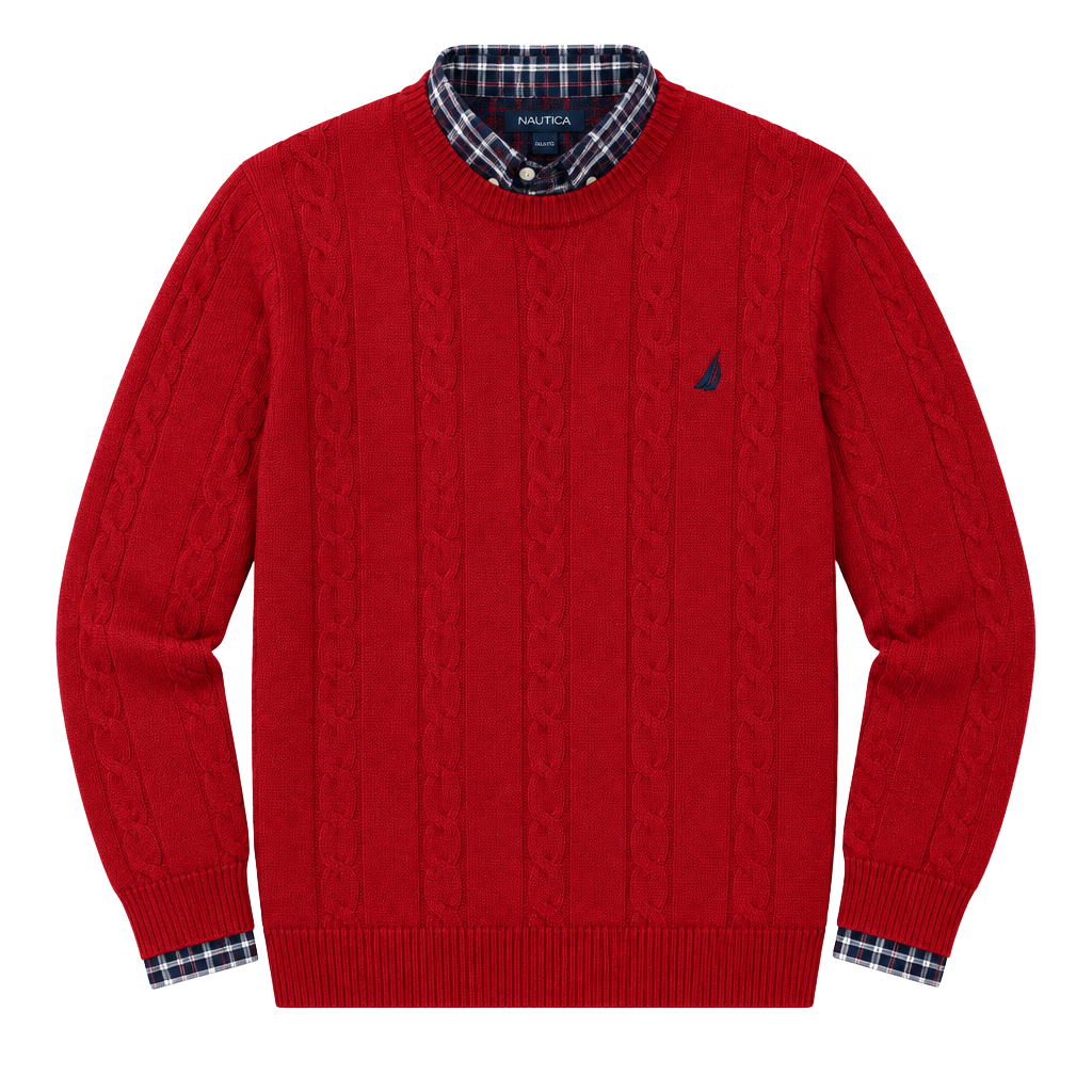 Nautica Men’s Red Cable Knit Sweater Crewneck Cotton Preppy XXL 1