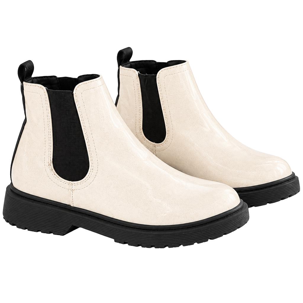 Steve Madden Kids White Chelsea Boots Big Kid Size 4 Black Lug Sole 1