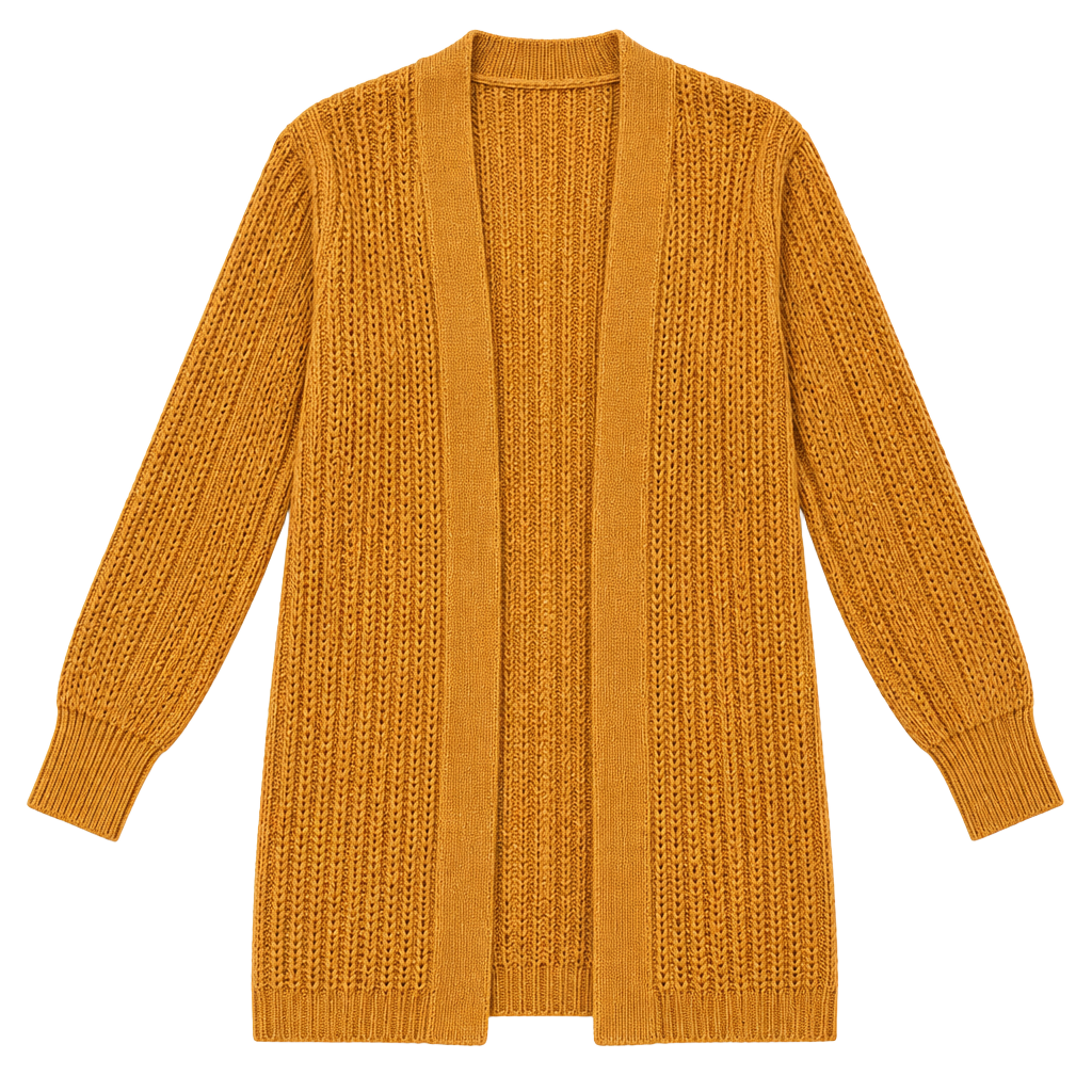 Pinque Design Studio Mustard Cardigan Women’s M Lace Up Back Open Front Knit 1