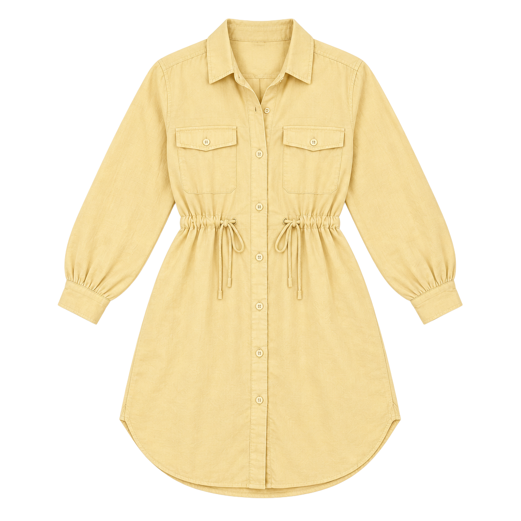Nasty Gal Yellow Utility Shirt Dress Women’s US 10 Drawstring Waist 1