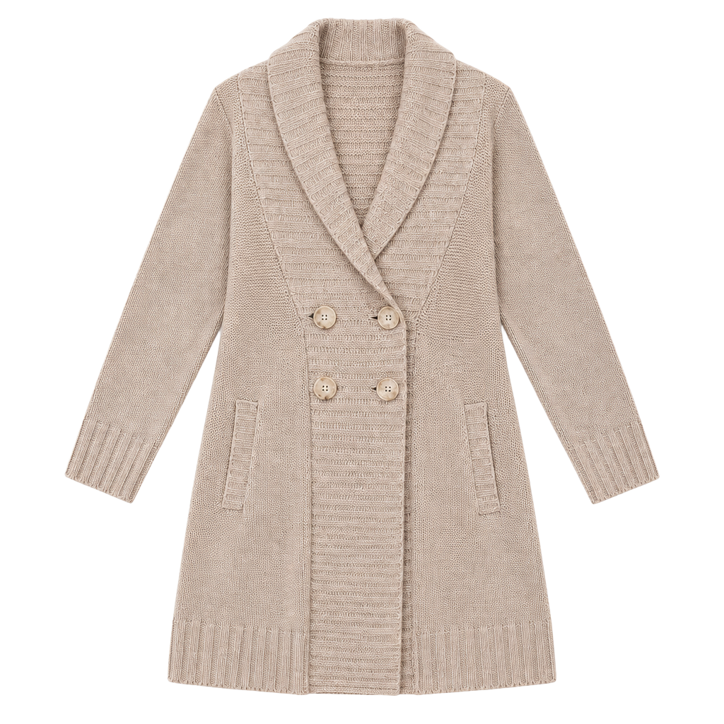 H&M Long Cardigan Women’s L Beige Earthy Double Breasted Shawl Collar Sweater 1